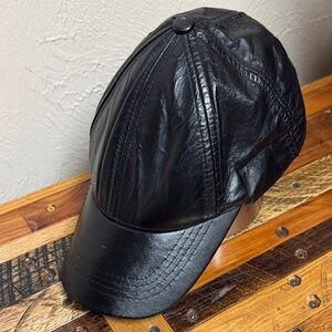 Vintage Black Leather Baseball Cap